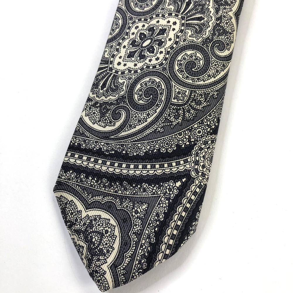 Brooks Brothers All Silk Paisley Neck Tie 58 Inch Gray Black PLS READ
